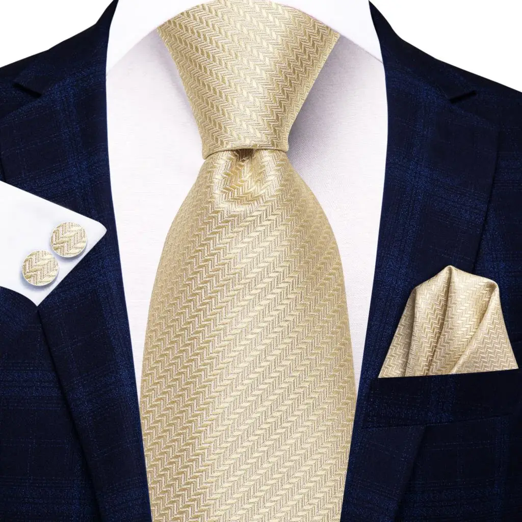 Hi-Tie Champagne Floral Paisley Silk Elegant Tie For Men Groom Wedding Men Necktie Pocket Square Cufflink Accessory Wholesale - Image 69