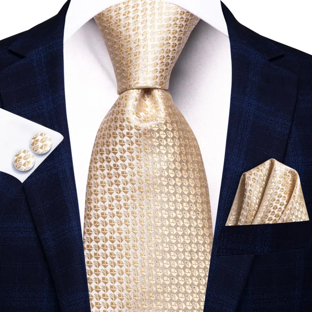 Hi-Tie Champagne Floral Paisley Silk Elegant Tie For Men Groom Wedding Men Necktie Pocket Square Cufflink Accessory Wholesale - Image 70
