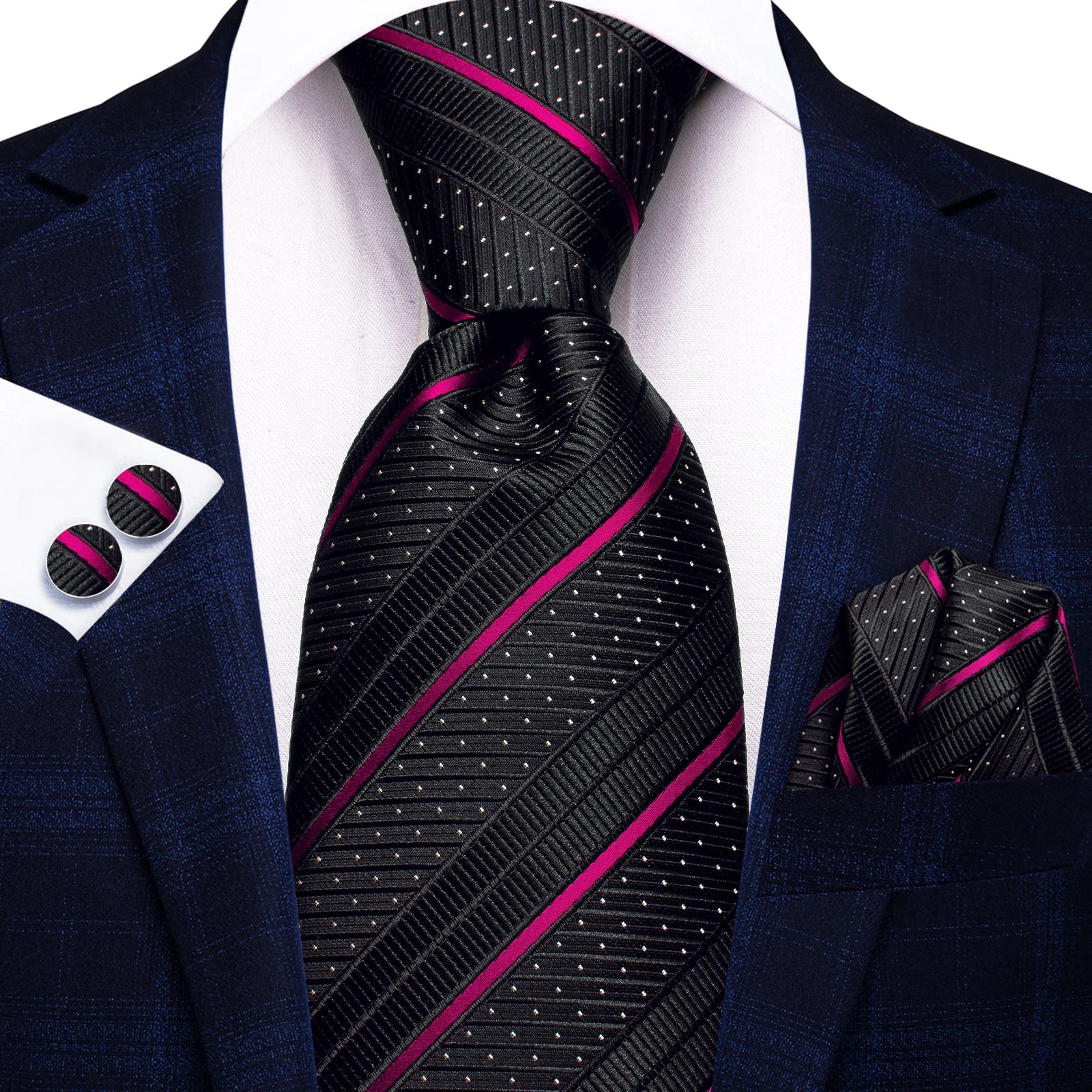 Hi-Tie Fashion 8.5cm Black Grey Floral Mens Elegant Tie Handkerchief Cufflinks Set Wedding Party Accessories Gift for Men Gravat - Image 27