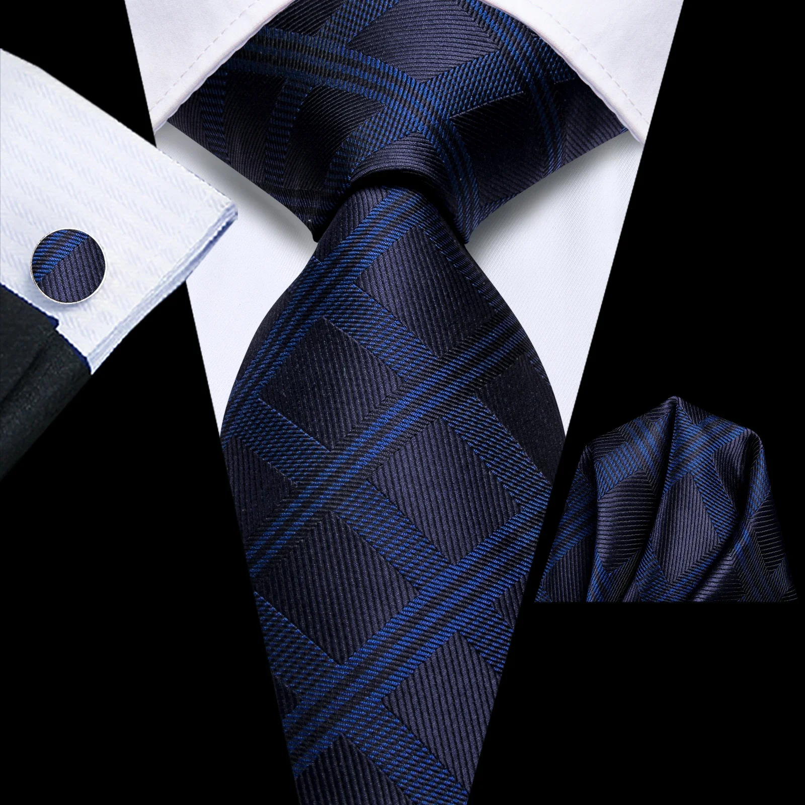 Hi-Tie Fashion 8.5cm Black Grey Floral Mens Elegant Tie Handkerchief Cufflinks Set Wedding Party Accessories Gift for Men Gravat - Image 6