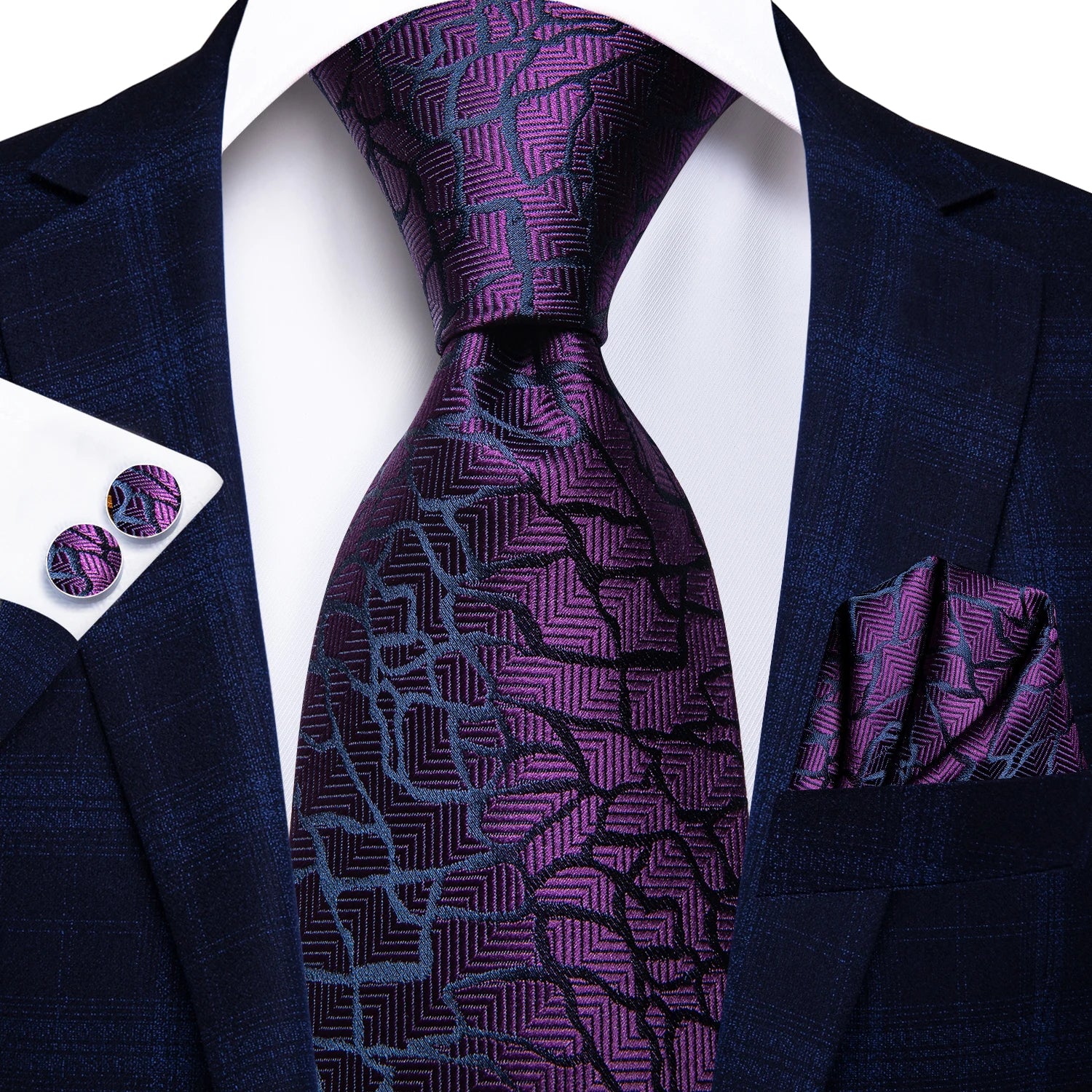 Hi-Tie Peacock Blue Novelty Design Silk Wedding Tie For Men Hanky Cufflinks Gift Mens Necktie Set Business Party Dropshipping - Image 2