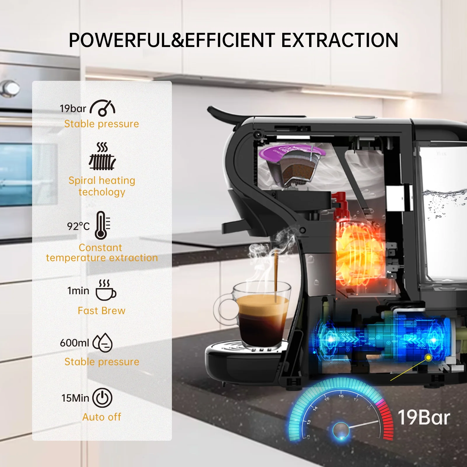 HiBREW Coffee Machine 19 Bar 4in1 Hot &amp; Cold Multiple Capsule Espresso Cafetera Pod Coffee Maker Dolce Milk Nexpresso Powder H1A - Image 8