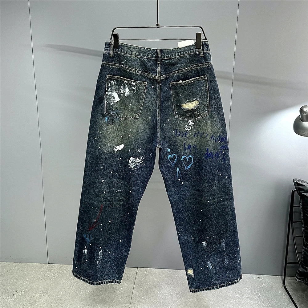 High End Men'S Clothing Hip Hop Graffiti Baggy Jeans For Men Streetwear Skateboard Ripped Jeans Korean Trendy Denim Trousers - Image 20