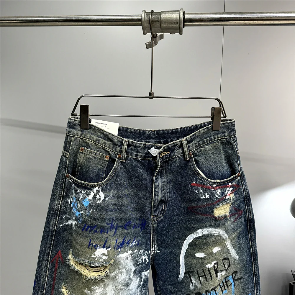 High End Men'S Clothing Hip Hop Graffiti Baggy Jeans For Men Streetwear Skateboard Ripped Jeans Korean Trendy Denim Trousers - Image 21
