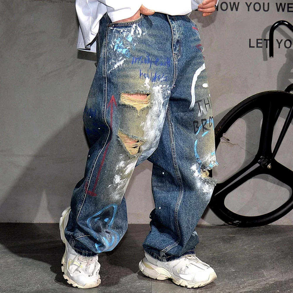 High End Men'S Clothing Hip Hop Graffiti Baggy Jeans For Men Streetwear Skateboard Ripped Jeans Korean Trendy Denim Trousers - Image 28