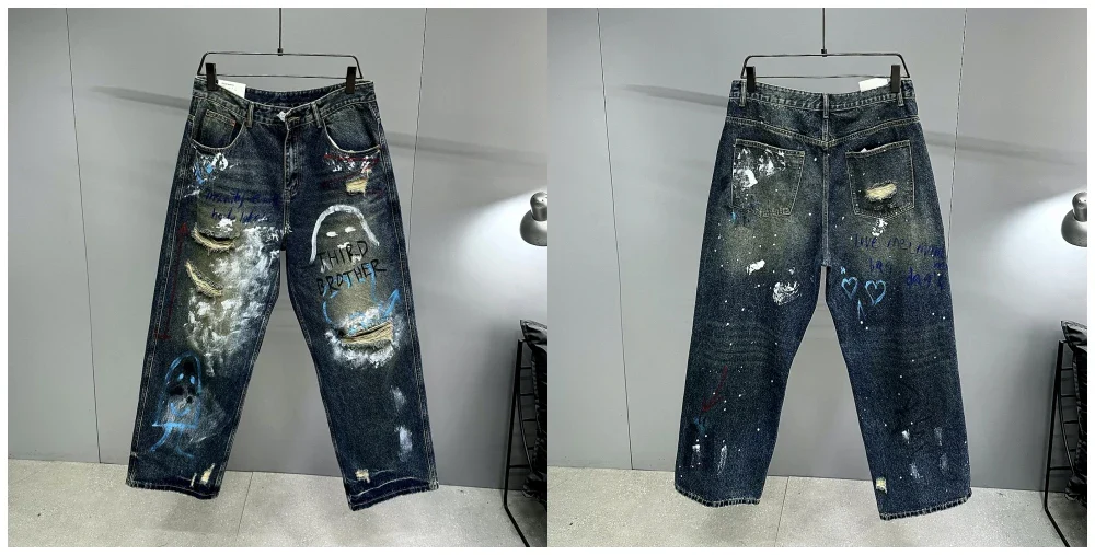 High End Men'S Clothing Hip Hop Graffiti Baggy Jeans For Men Streetwear Skateboard Ripped Jeans Korean Trendy Denim Trousers - Image 6