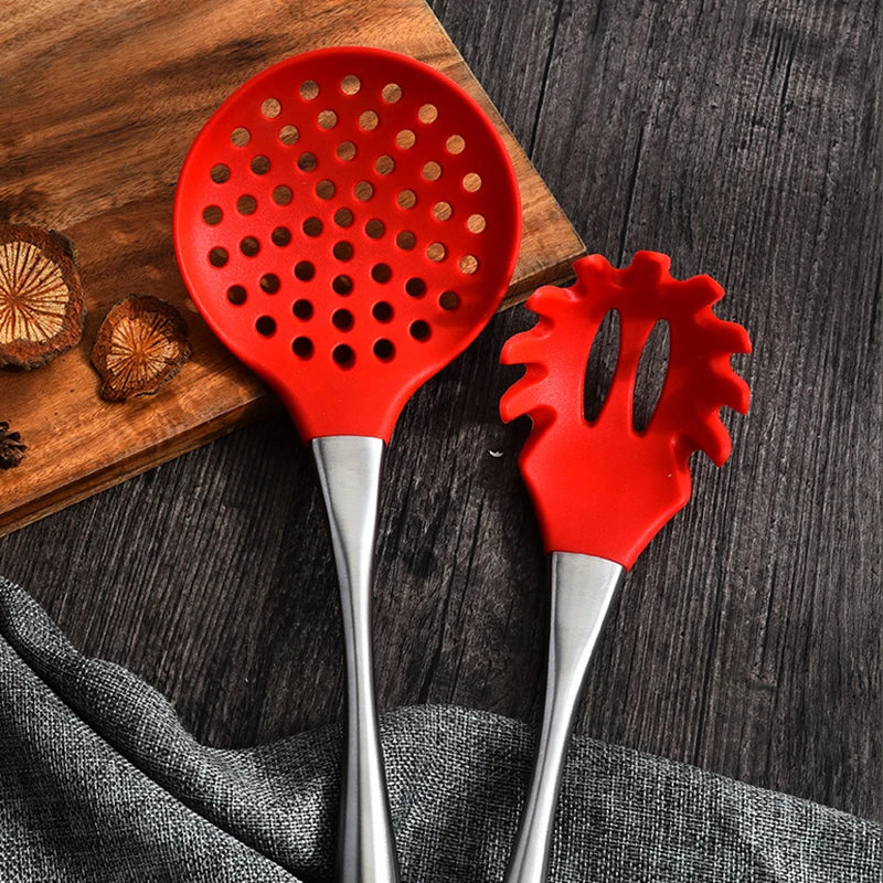 High-end Nordic Style Kitchenware Silicone Spatula Stainless Steel Handle Non-stick Utensils Shovel Soup Spoon Set Kitchen Tools - Image 3