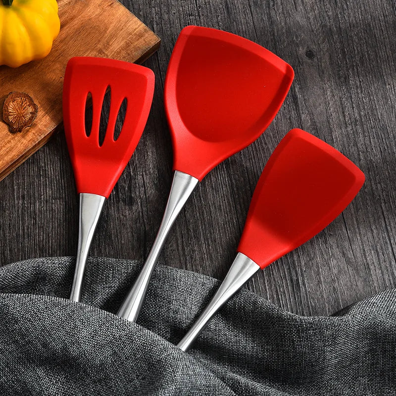 High-end Nordic Style Kitchenware Silicone Spatula Stainless Steel Handle Non-stick Utensils Shovel Soup Spoon Set Kitchen Tools - Image 4