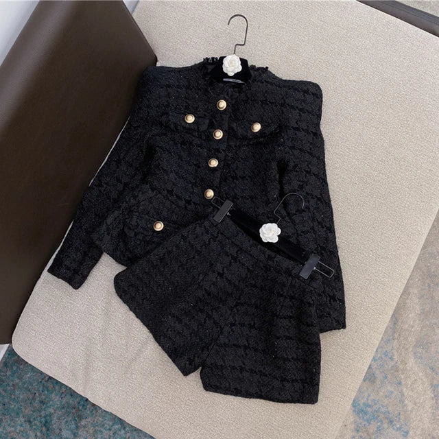 High Quality 2022 Autumn New Tweed 2 Two-Piece Set Sexy O-Neck Long Sleeve Single Breasted Jacket And Pants Club Party Set - Image 7