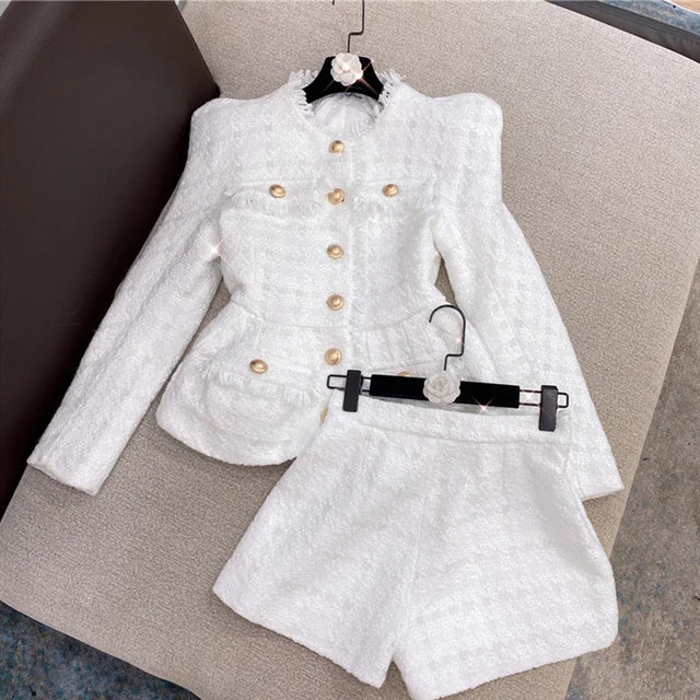 High Quality 2022 Autumn New Tweed 2 Two-Piece Set Sexy O-Neck Long Sleeve Single Breasted Jacket And Pants Club Party Set - Image 8
