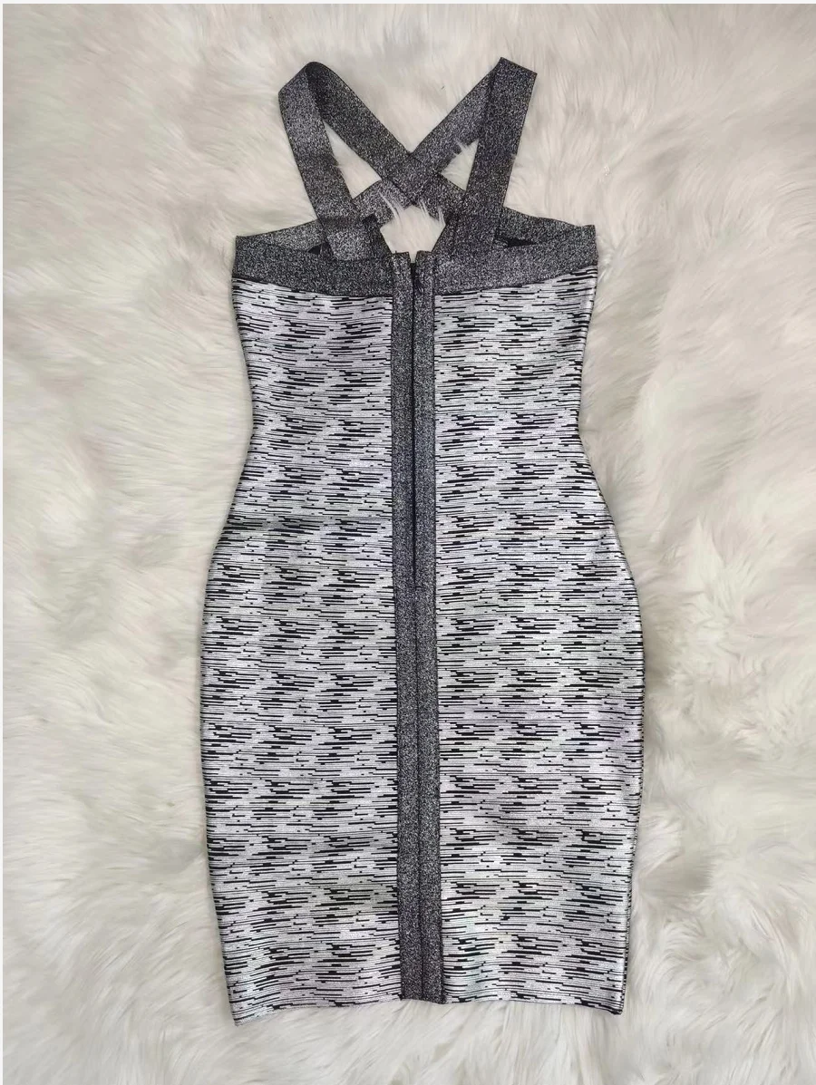 High Quality 2022 Black Gold Sleeveless Foiling Print Rayon Bandage Dress Fashion Club Party Dress Vestidos - Image 4