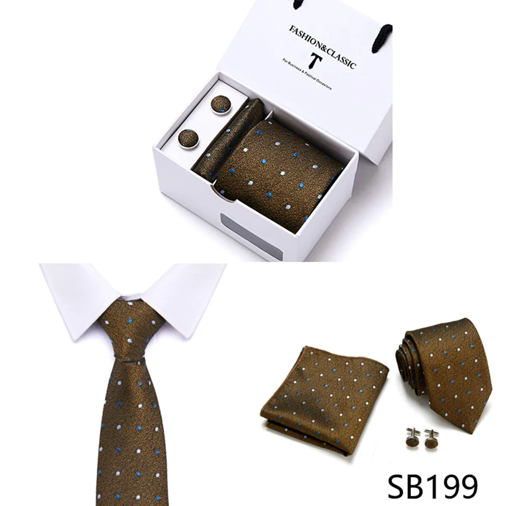 High Quality 7.5 cm Stripe Blue Tie Pocket Square Cufflinks Set For Men Gift Box Wedding Gravatas Fit Workplace - Image 36
