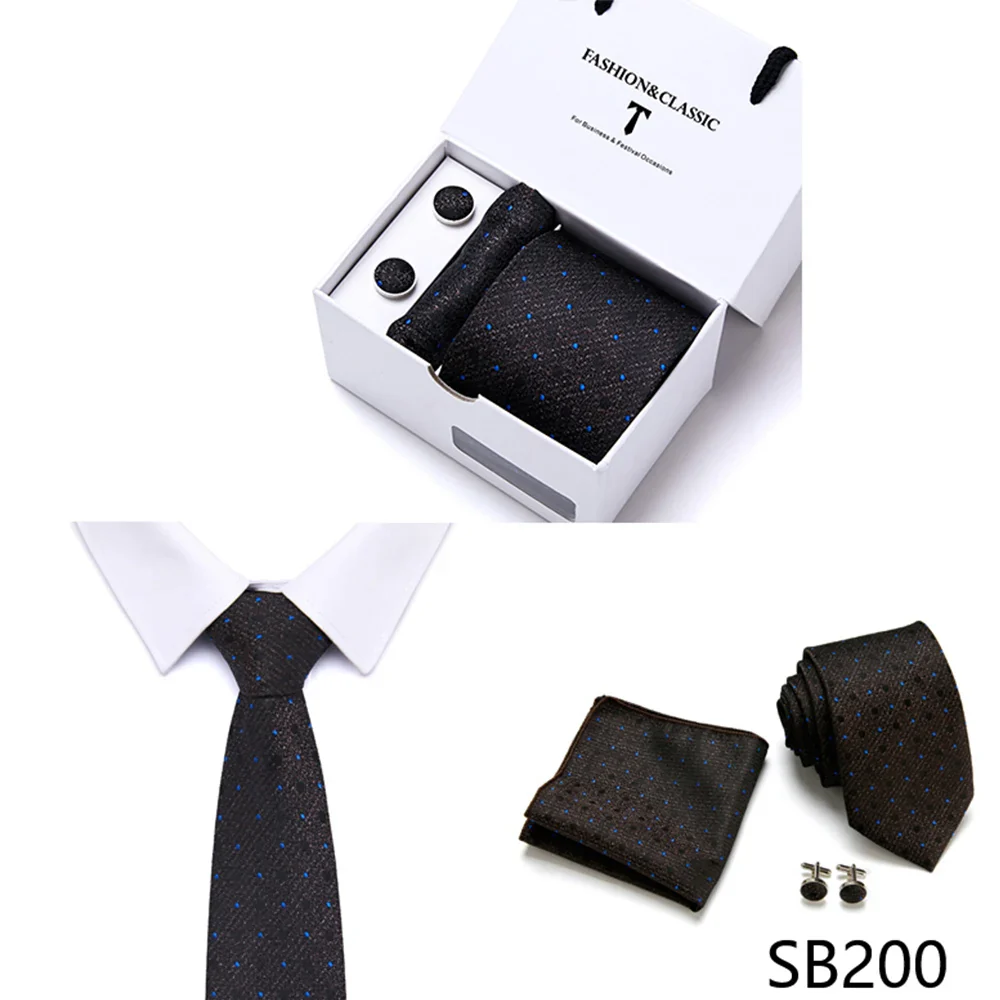 High Quality 7.5 cm Stripe Blue Tie Pocket Square Cufflinks Set For Men Gift Box Wedding Gravatas Fit Workplace - Image 37