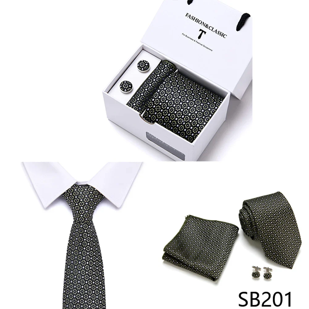 High Quality 7.5 cm Stripe Blue Tie Pocket Square Cufflinks Set For Men Gift Box Wedding Gravatas Fit Workplace - Image 38