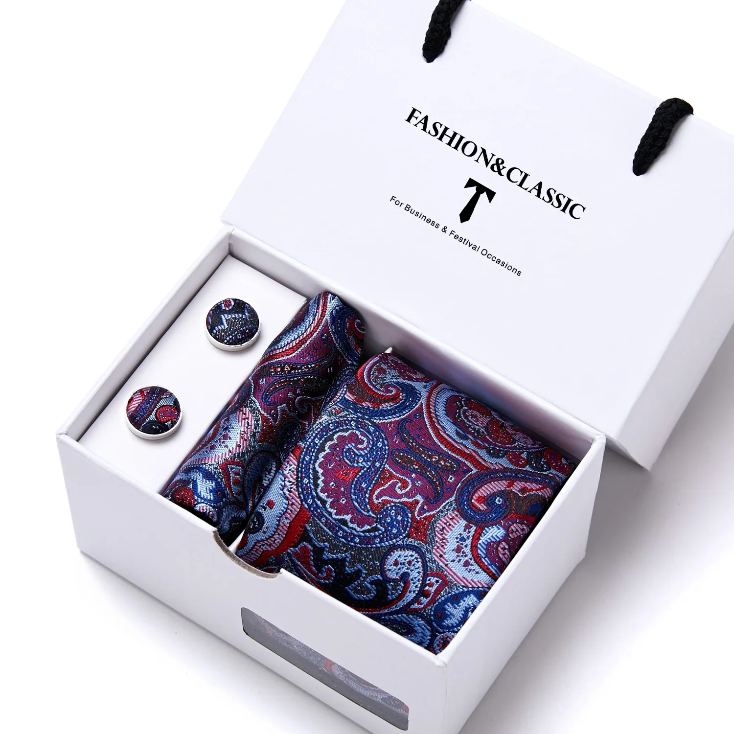 High Quality 7.5 cm Stripe Blue Tie Pocket Square Cufflinks Set For Men Gift Box Wedding Gravatas Fit Workplace - Image 48