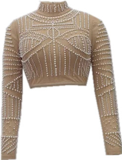 High Quality Black Pearls Beading Two Pieces Set Rayon Bandage Set Club Party Fashion Outfit - Image 6