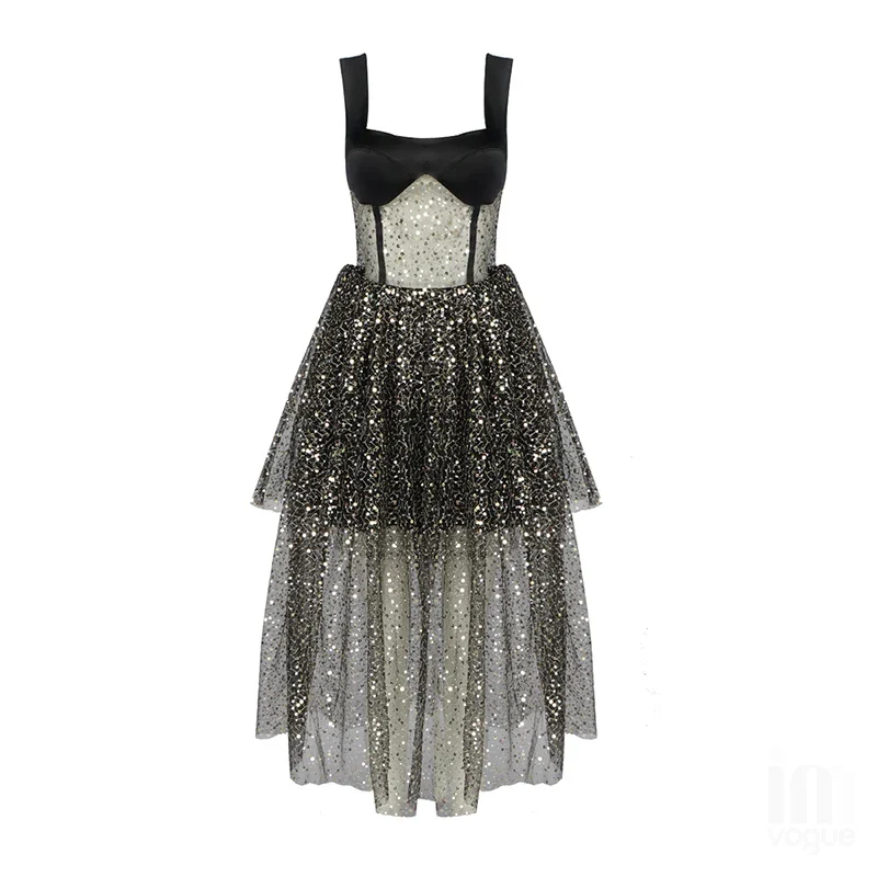 High Quality Black Wine Sparkly Hollow Out Ball Gown Dress Elegant Club Party Dress Vestidos - Image 2