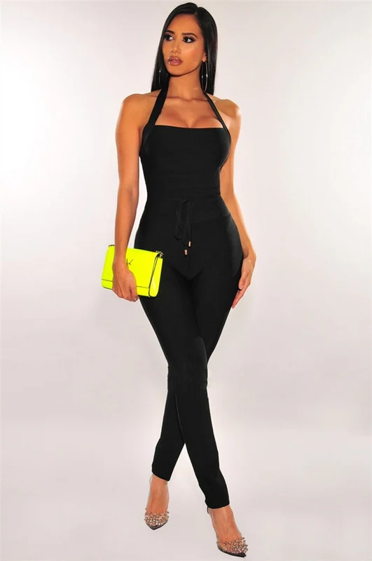 High Quality Black Women Turtleneck Neck Rayon Bandage Jumpsuit Sexy Bodycon Celebrity Party Jumpsuits Vestidos - Image 3