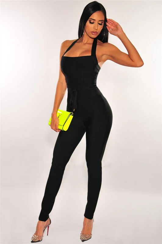High Quality Black Women Turtleneck Neck Rayon Bandage Jumpsuit Sexy Bodycon Celebrity Party Jumpsuits Vestidos - Image 6