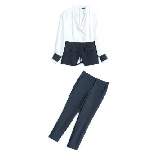 High Quality Designer Autumn Suit Women Pants 2 Piece Set Elegant Office Lady Outfits Hit Color Blouse and Pants Fashion Sets - Image 5