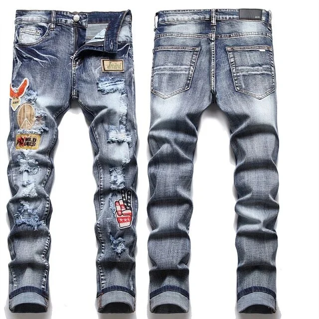 High Quality Letter Star Jean Men Embroidery Patchwork Ripped Jeans For Men Trend Brand Motorcycle Pant Mens Jean Skinny - Image 11