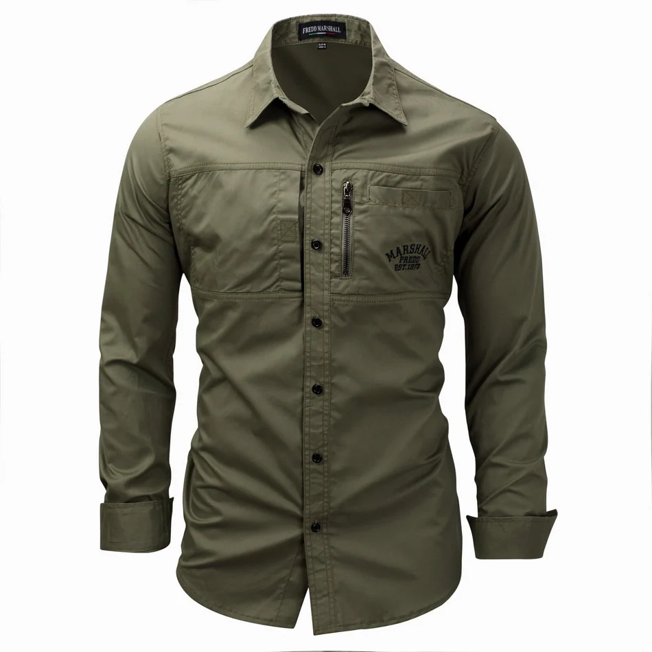 High quality Men's Slim Fit Dress Shirts Masculina Business Male Long Sleeves Army Casual Turn Down Neck Shirt Homme 3XL - Image 2