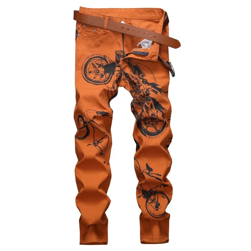 High Quality Men’s Regular Fit Jeans,Chinese Folk Style Prints Decorating Casual Jeans, Stylish Sexy Street Jeans; - Image 11