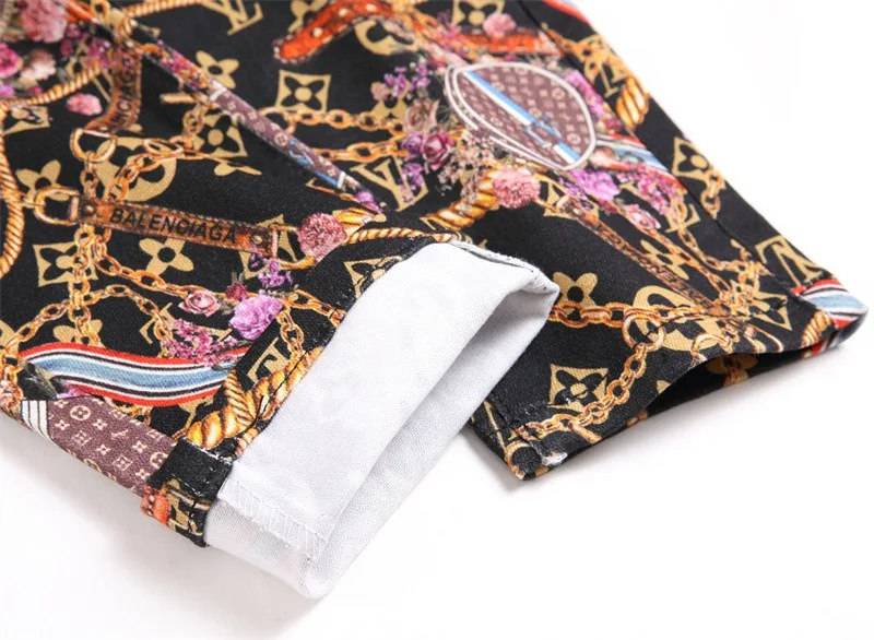 High Quality Men’s Slim-fit Colorful Jeans,Light Luxury Full Print Decors Sexy Jeans,Stylish Street Fashion Jeans; - Image 5