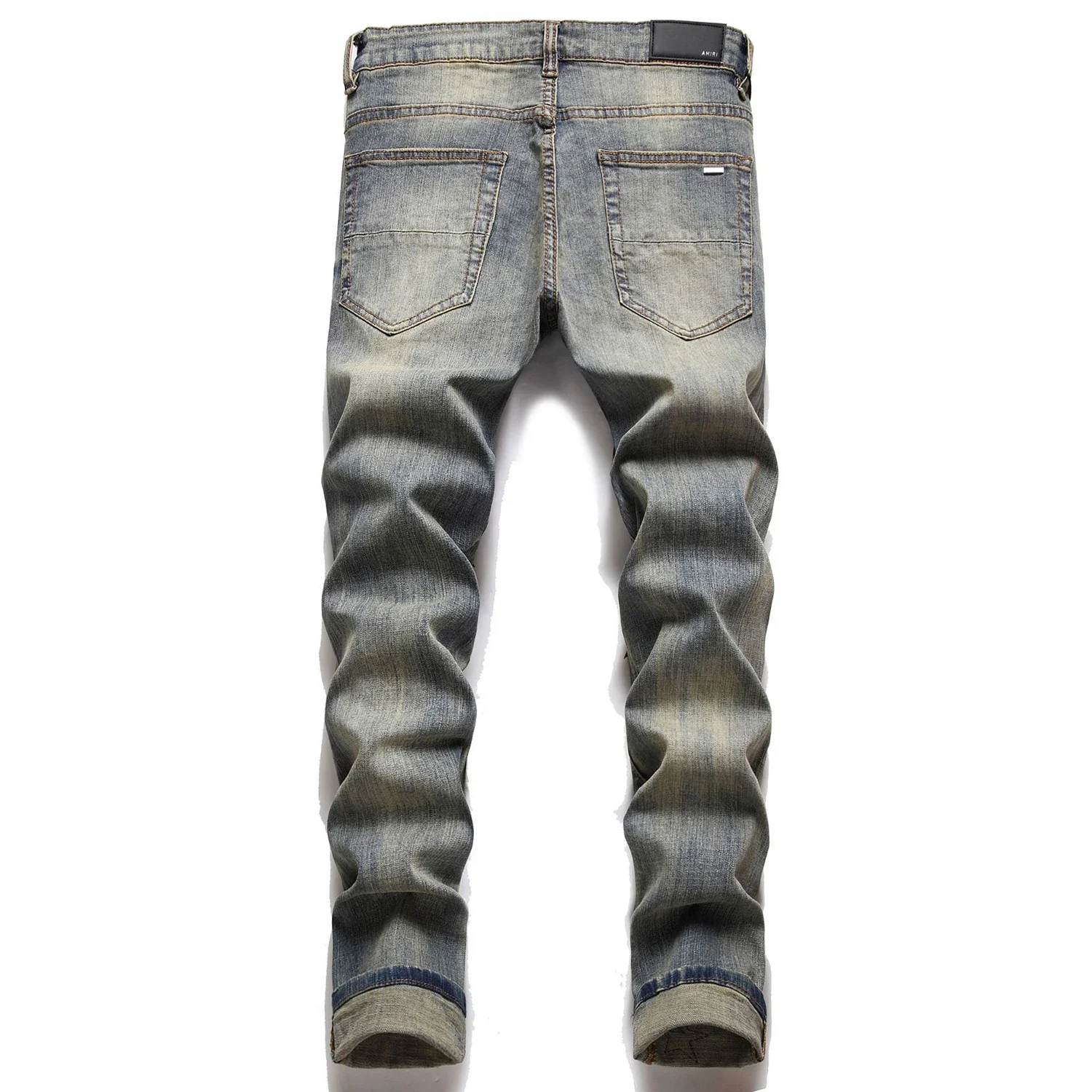 High Quality Men’s Slim-fit Hole Ripped Blue Jeans,Light Luxury Embroidery Decorating Hip Hop Jeans,Stylish Sexy Street Jeans; - Image 3