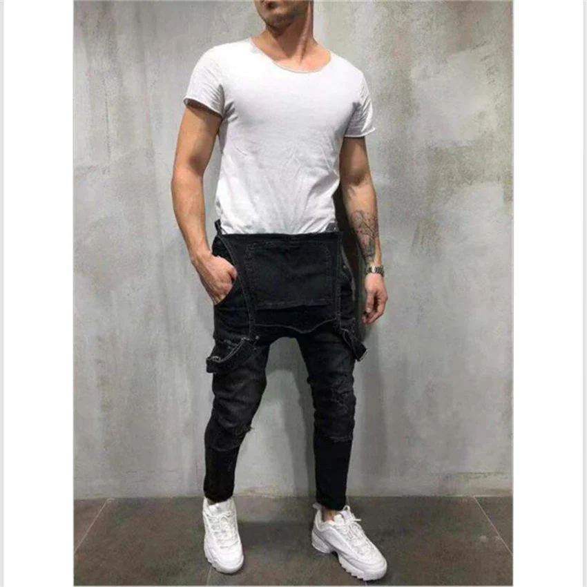 High Quality Men's Ripped Jeans Jumpsuits Hi Street Distressed Denim Bib Overalls For Man Suspender Pants Size XXXL Denim Pants - Image 2