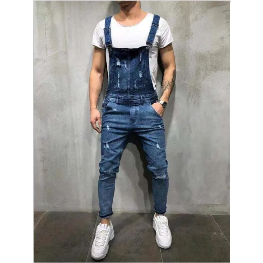 High Quality Men's Ripped Jeans Jumpsuits Hi Street Distressed Denim Bib Overalls For Man Suspender Pants Size XXXL Denim Pants - Image 3