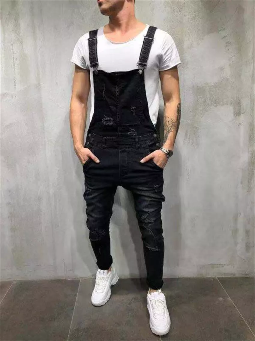 High Quality Men's Ripped Jeans Jumpsuits Hi Street Distressed Denim Bib Overalls For Man Suspender Pants Size XXXL Denim Pants - Image 6