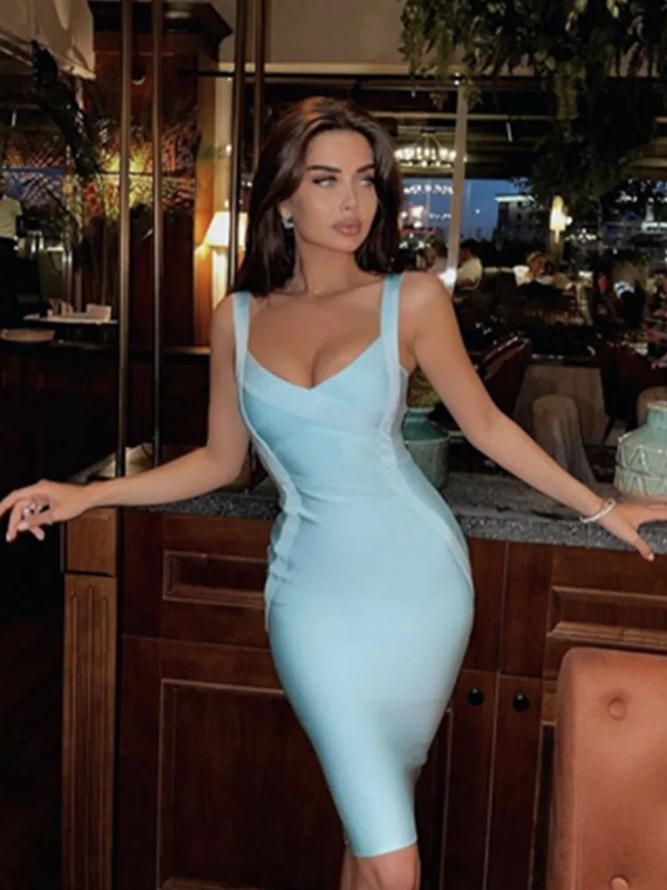 High Quality Women Sleeveless Rayon Bandage Dress Celebrity Elegant Green Purple Pink Bodycon Cocktail Party Dress Vestidos - Image 2
