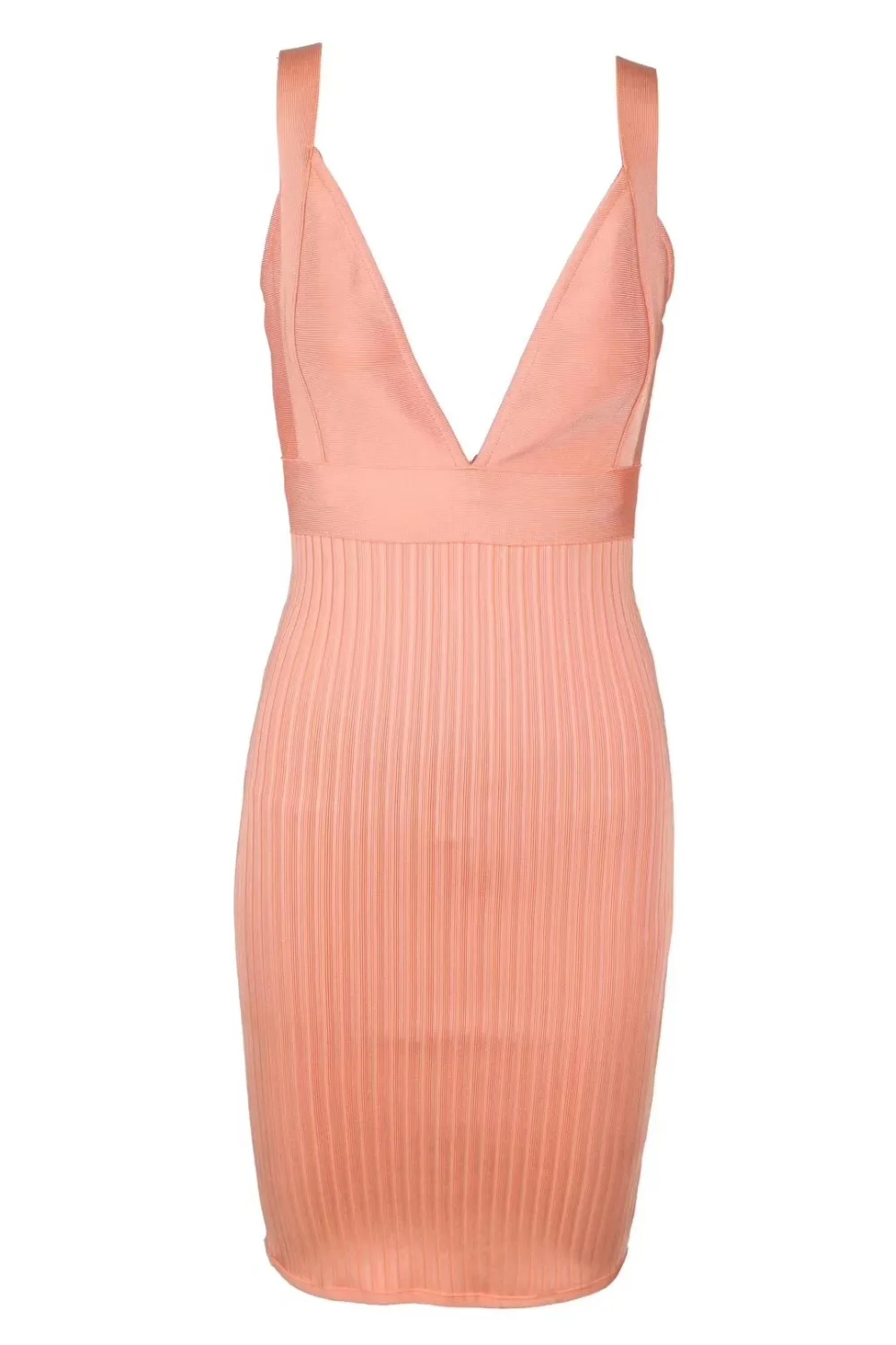 High Quality Women Solid Stretch Bandage Dress New Style Fashion Pink Sleeveless V Neck Sexy Cocktail Celebrity Party Dress - Image 2