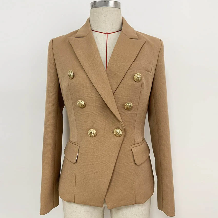 HIGH STREET 2023 Classic Designer Blazer Women's Double Breasted Metal Lion Silver Buttons Pique Blazer Jacket - Image 5
