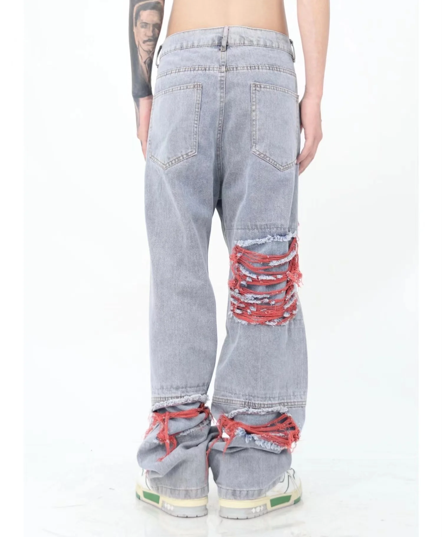 High Street Hip Hop Destroy Brushed Embroidered Baggy Jeans Casual Straight Leg Denim Pants Man Women - Image 5