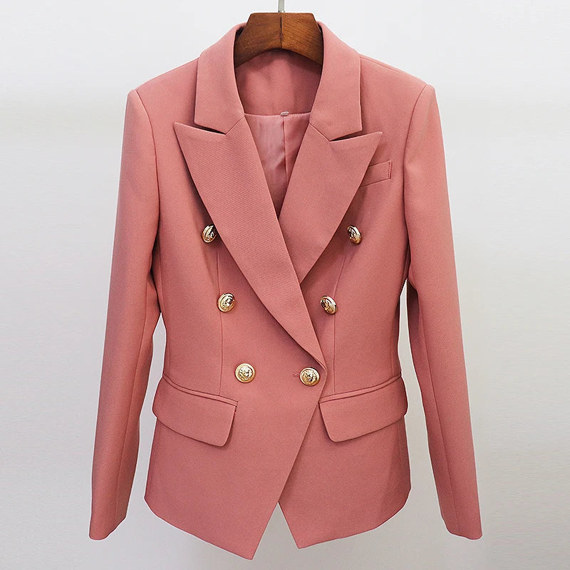 HIGH STREET Newest 2023 Runway Designer Blazer Women's Classic Lion Buttons Double Breasted Slim Fitting Blazer Jacket Dust Rose - Image 2