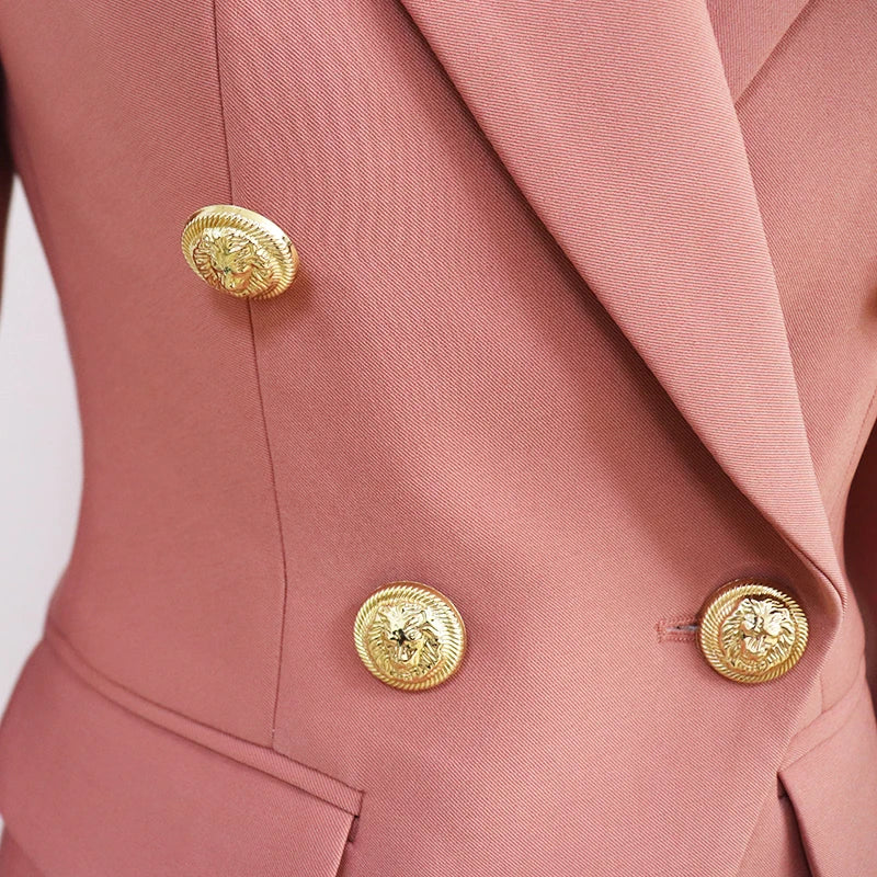 HIGH STREET Newest 2023 Runway Designer Blazer Women's Classic Lion Buttons Double Breasted Slim Fitting Blazer Jacket Dust Rose - Image 5