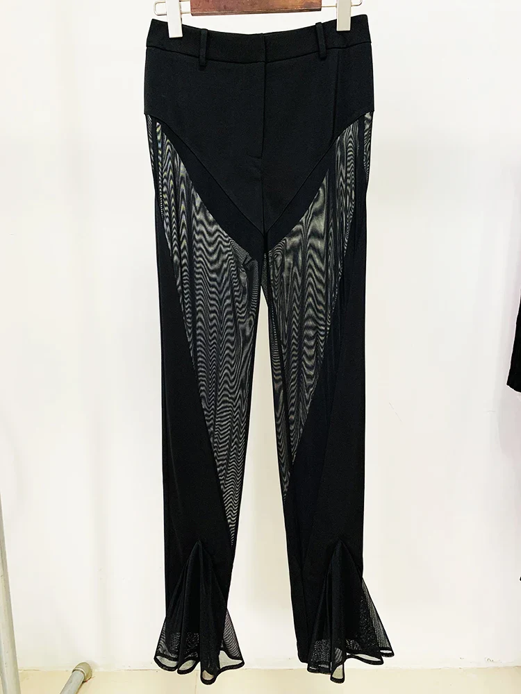 HIGH STREET Newest 2024 Designer Blazer Suit Women's Perspective Gauze Patchwork Blazer Pencil Pants - Image 5
