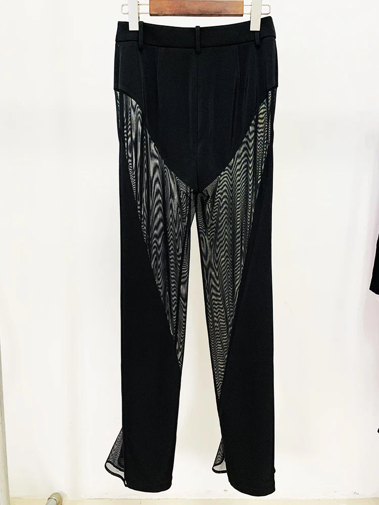 HIGH STREET Newest 2024 Designer Blazer Suit Women's Perspective Gauze Patchwork Blazer Pencil Pants - Image 6