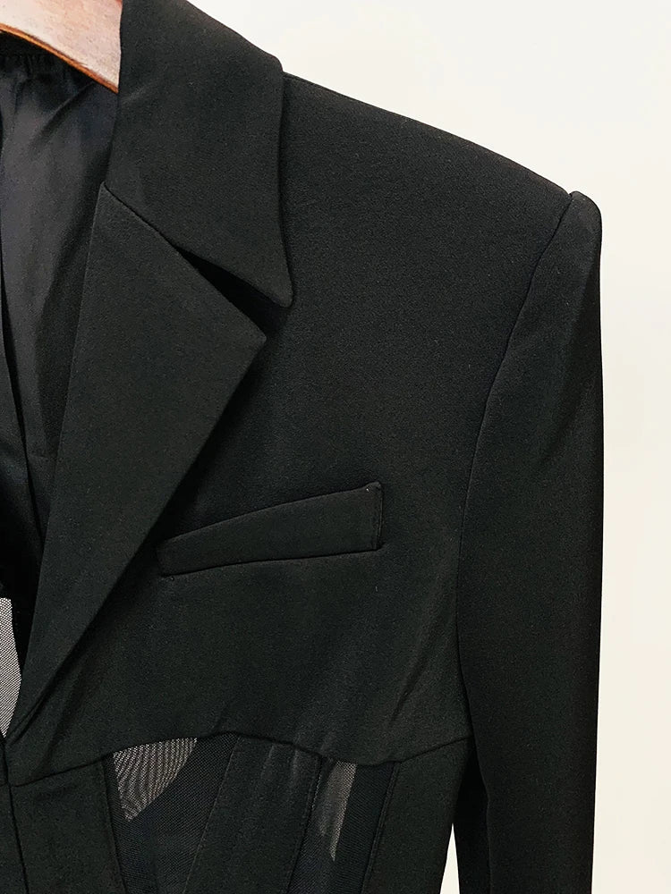 HIGH STREET Newest 2024 Designer Blazer Suit Women's Perspective Gauze Patchwork Blazer Pencil Pants - Image 8