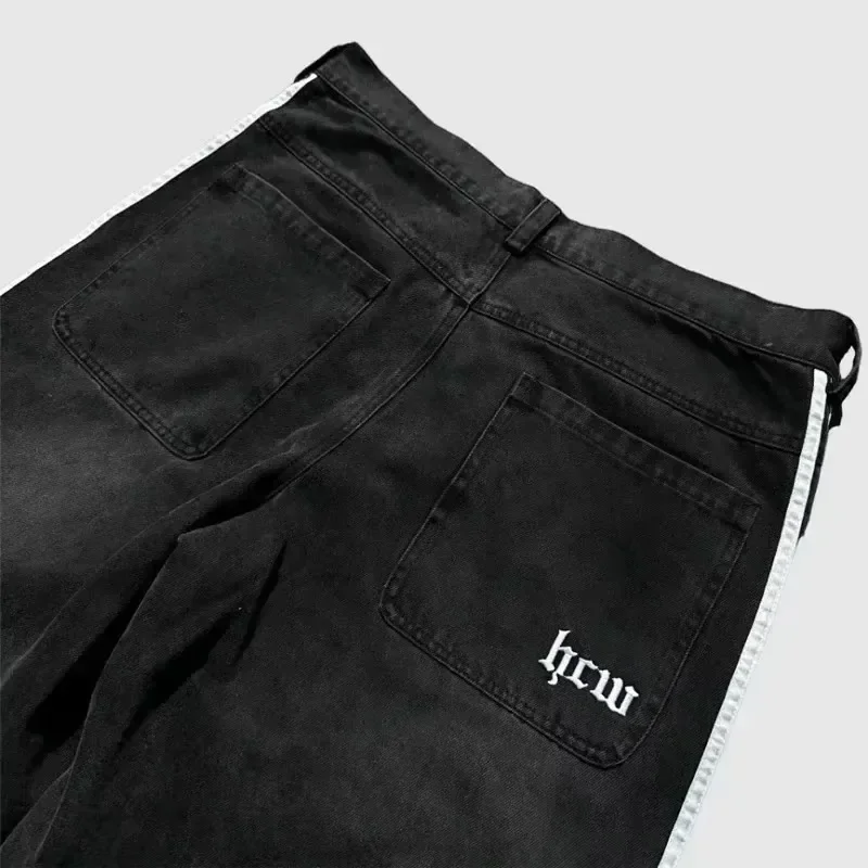 High Street Vintage striped embroidered high-waisted Jeans Men Women casual pants Harajuku Hip Hop Street baggy wide-leg jeans - Image 5