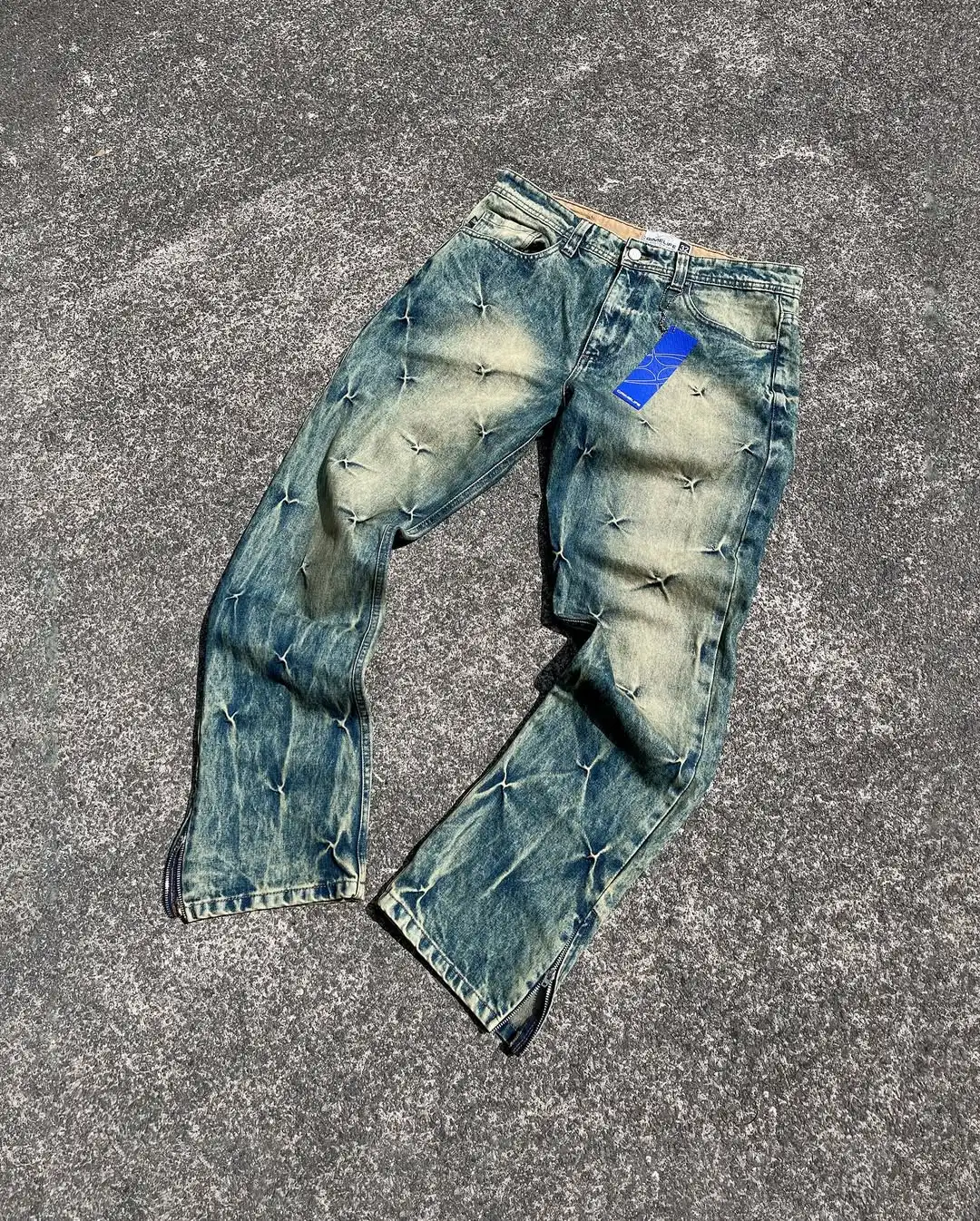 High Street Y2K Harajuku oversized English letter pattern zipper jeans retro hip hop gothic trendy versatile men pants - Image 8