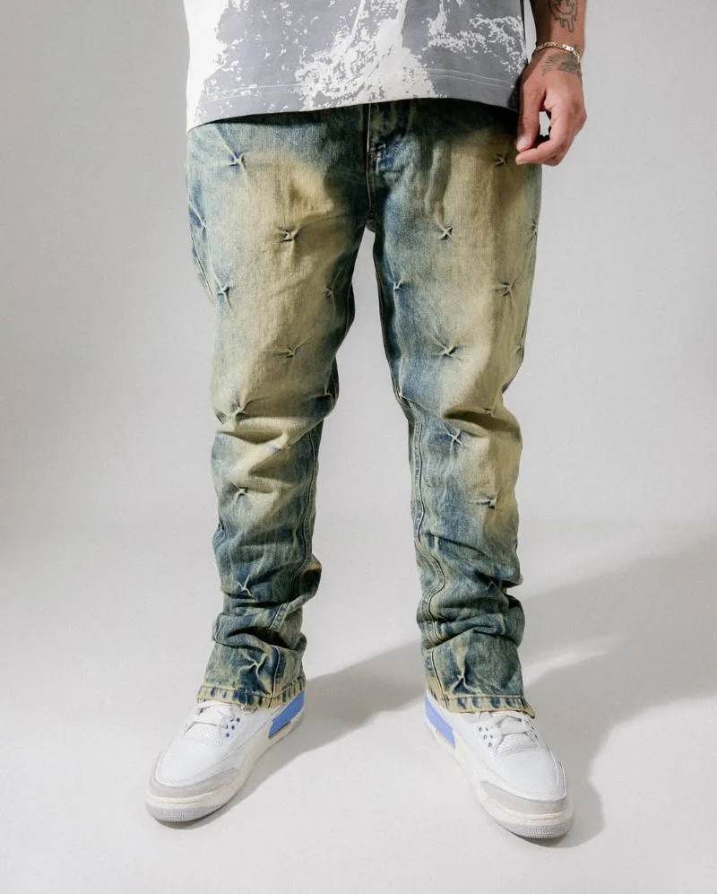 High Street Y2K Harajuku oversized English letter pattern zipper jeans retro hip hop gothic trendy versatile men pants - Image 4