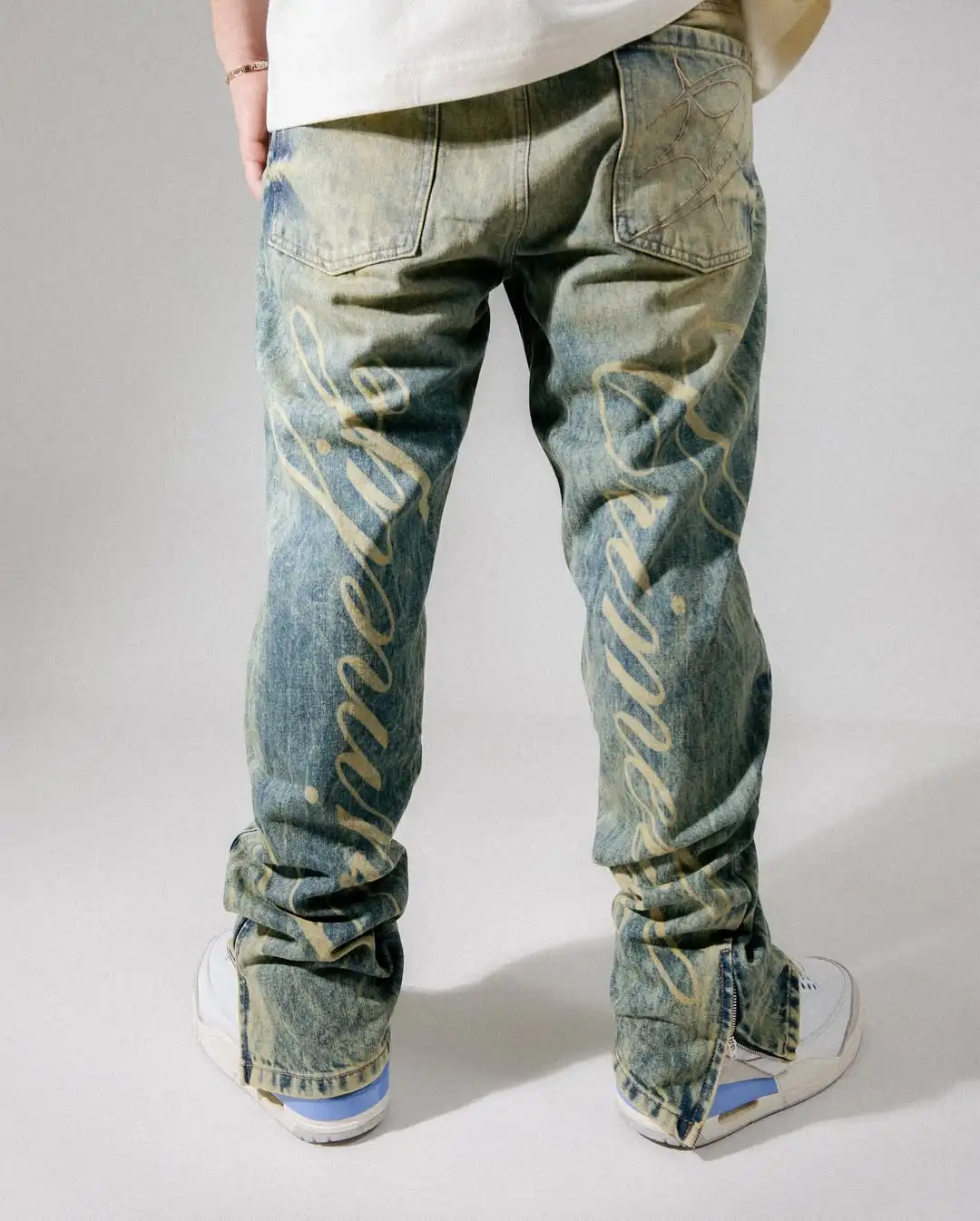 High Street Y2K Harajuku oversized English letter pattern zipper jeans retro hip hop gothic trendy versatile men pants - Image 6