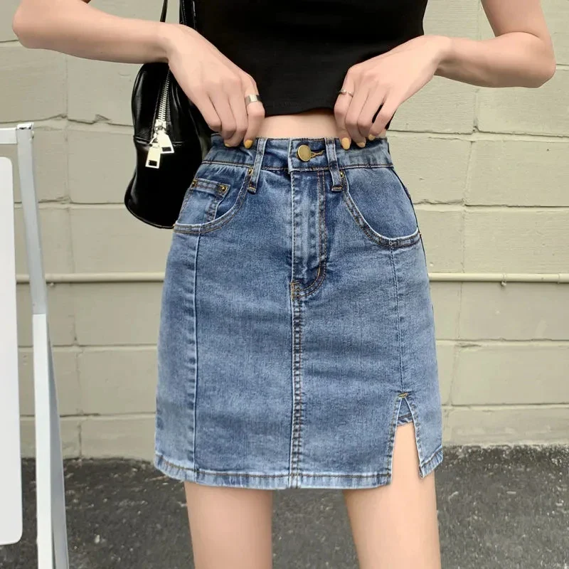 High Waist Denim Mini Skirt with Shorts Women 2023 Summer Korean Style Hip Wrap Culotte Skirts Woman Y2K A Line Skirt Streetwear - Image 3