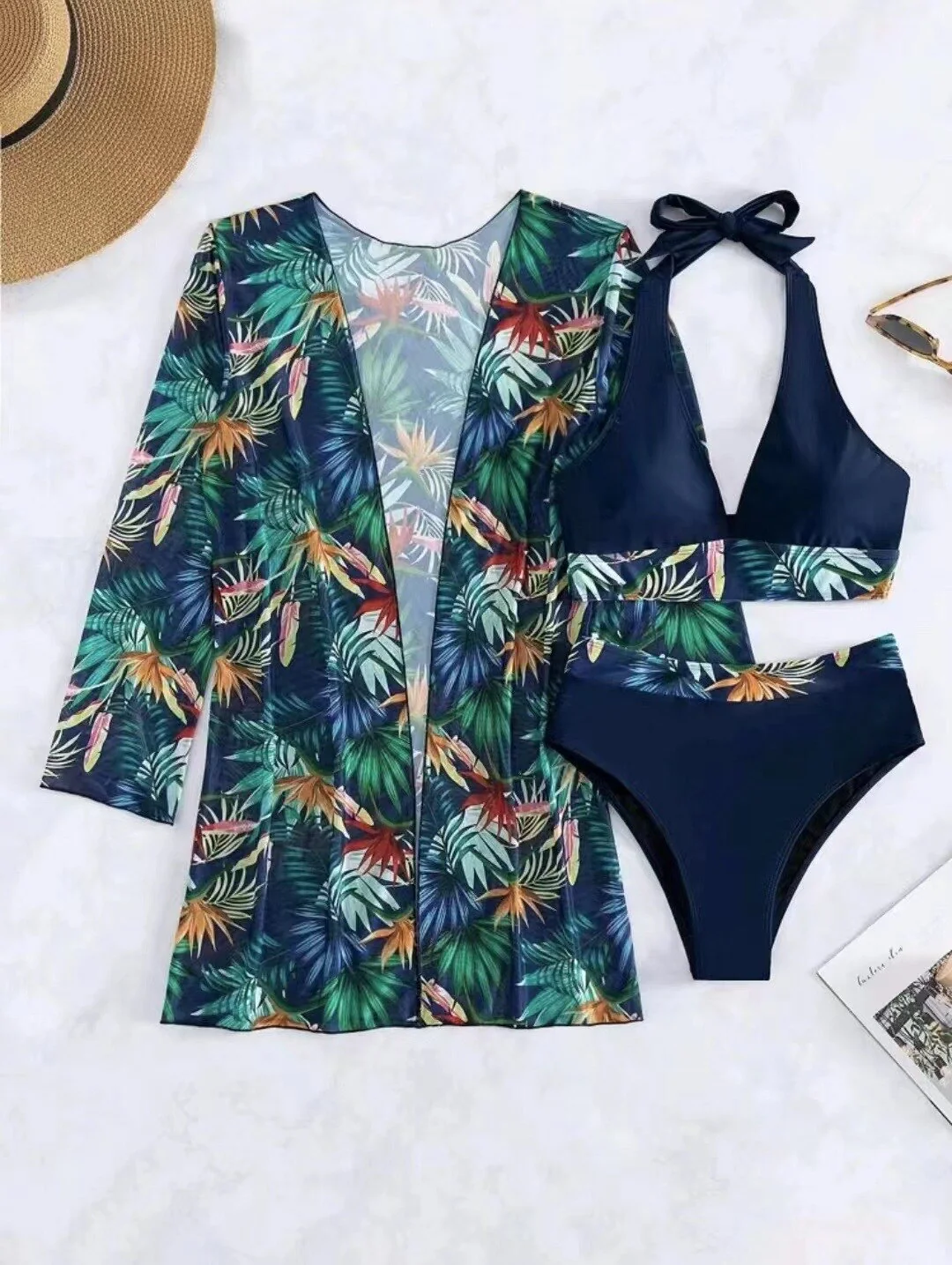 High Waist Multicolor Printed Long Sleeve Coverup Three Piece Bikini Split 2023 New Women Swimwear Female Bathing Suit Beachwear - Image 8