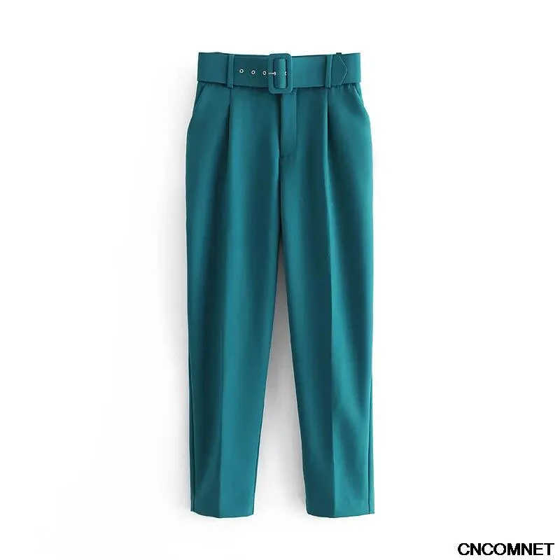 High Waist Pants For Women With Belt Elegant Office Lady Y2K Pant Korean Fashion Solid Color Trousers For Women's Clothing 2021 - Image 10