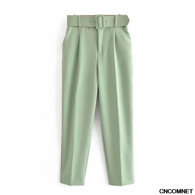 High Waist Pants For Women With Belt Elegant Office Lady Y2K Pant Korean Fashion Solid Color Trousers For Women's Clothing 2021 - Image 20