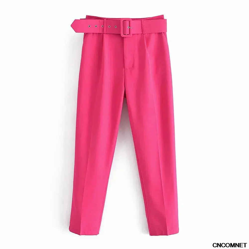High Waist Pants For Women With Belt Elegant Office Lady Y2K Pant Korean Fashion Solid Color Trousers For Women's Clothing 2021 - Image 21